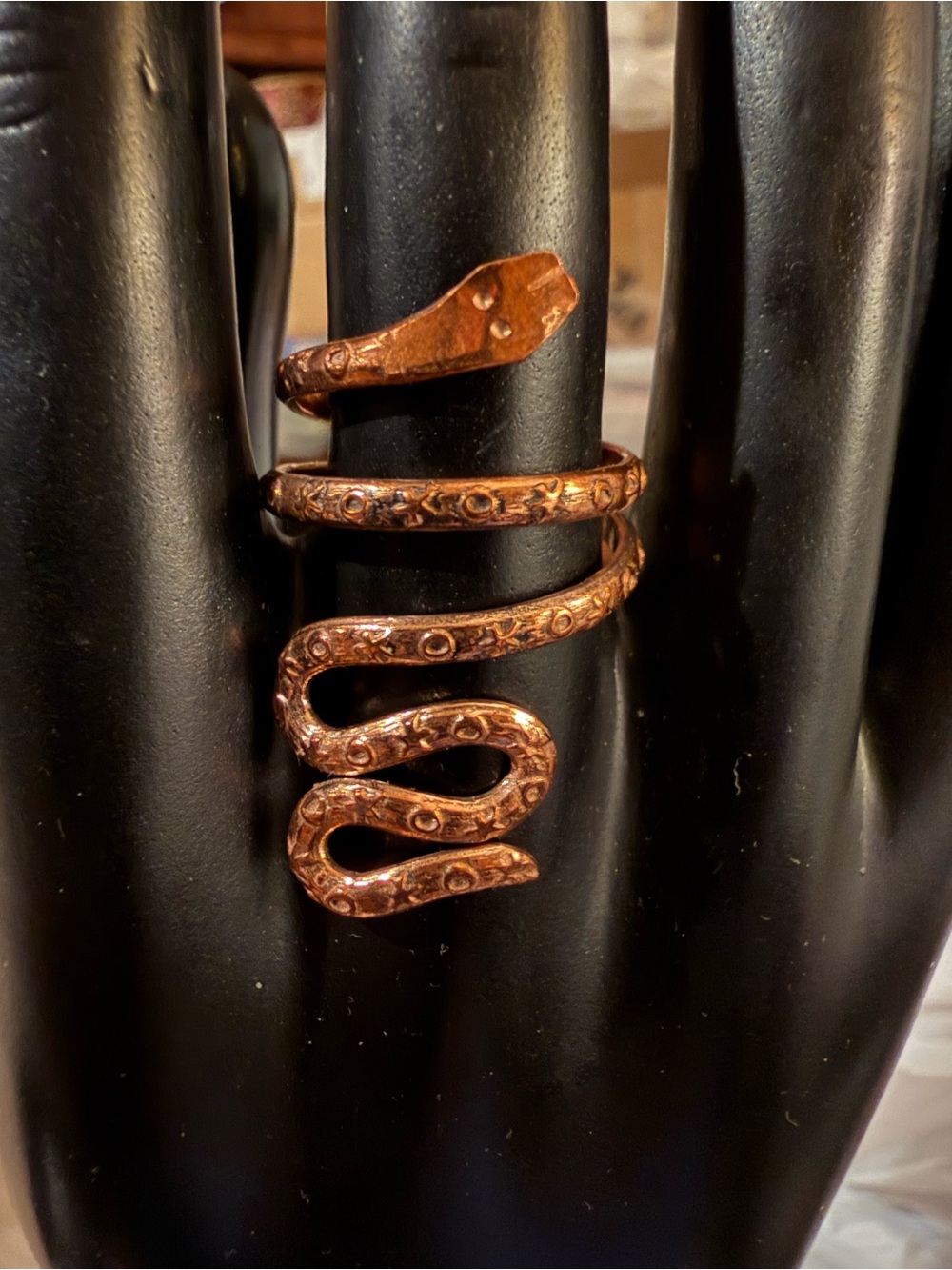 Copper Snake Ring 4mm Adjustable Band Bendable, Up To Size 8